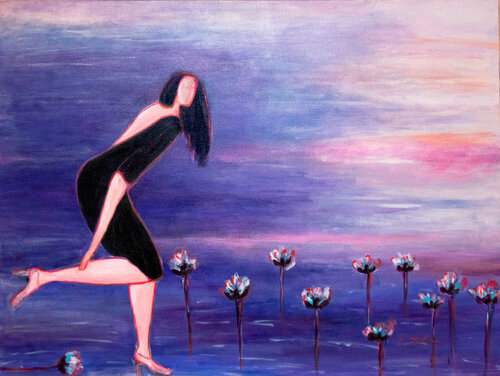 La femme aux nénuphars |  Woman with Water Lilies | van Cristina Stefan, Schilderij te koop op Singulart