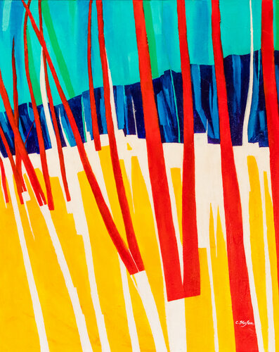 Lumière à travers la forêt - paysage abstrait von Cristina Stefan, Malerei kaufen auf Singulart