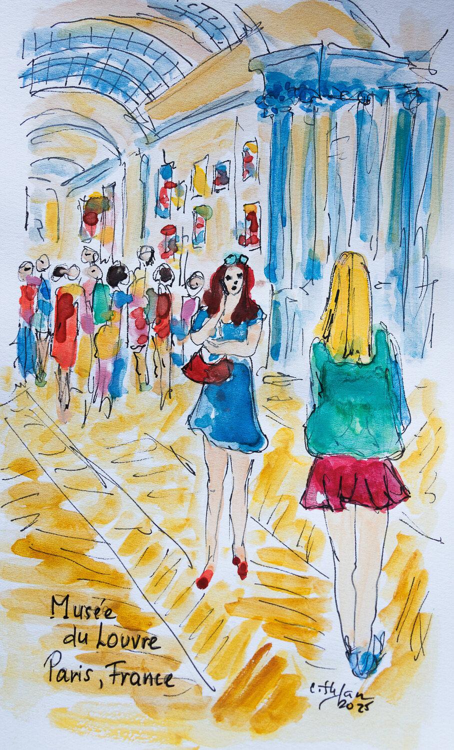 Visite au Louvre, Paris - Croquis Cristina Stefan Opera su carta in vendita