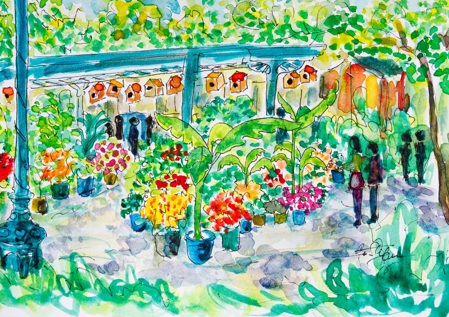 Marché aux fleurs, Paris - Croquis Cristina Stefan Werk auf Papier zu verkaufen