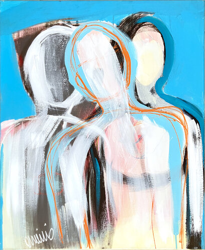 Trois, gris, rose, bleu. van Anne Iris, Schilderij te koop op Singulart