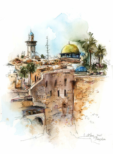 Jerusalem van Sophia Rodionov, Werk op papier te koop op Singulart