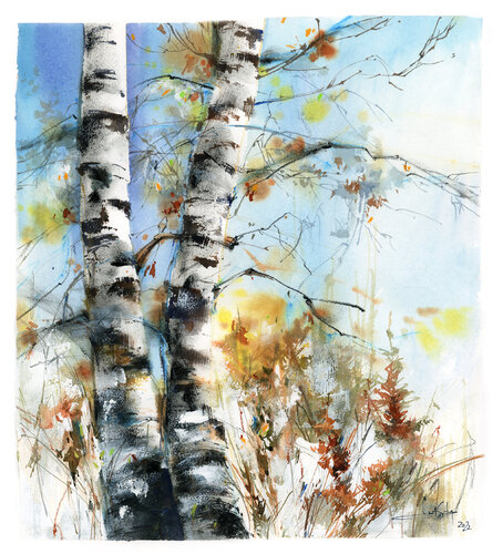 Birch Trees de Sophia Rodionov, Pintura a la venta en Singulart