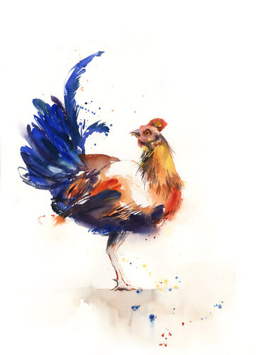 Blue Rooster by Sophia Rodionov, Work on Paper for Sale on Singulart