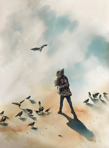 Feeding Doves di Sophia Rodionov, Opera su carta in vendita su Singulart