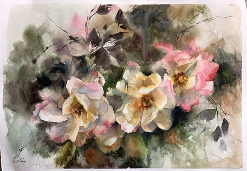 Roses from Mom's Garden van Sophia Rodionov, Werk op papier te koop op Singulart