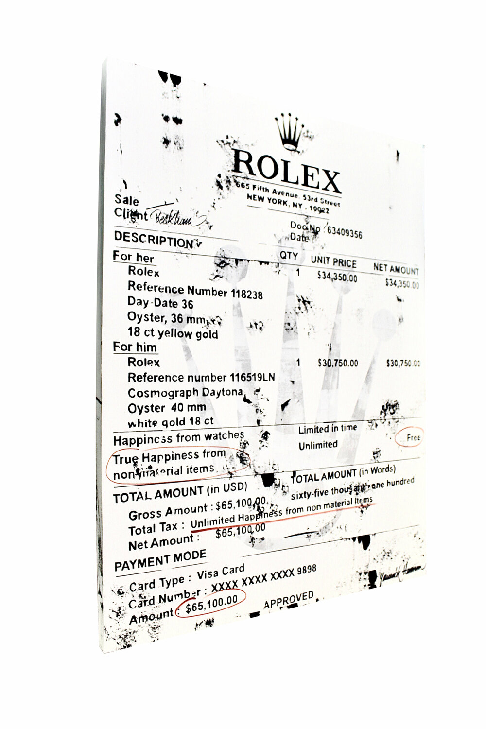 Rolex Imperfect Receipt by Yannick Hamon (2019) Painting Acrylic