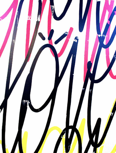Pink/Black/Yellow LOVE van Yannick Hamon, Schilderij te koop op Singulart