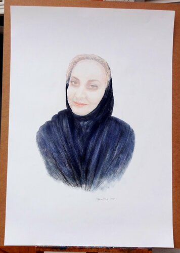 Woman With Headscarf by Volker Mayr, Work on Paper for Sale on Singulart