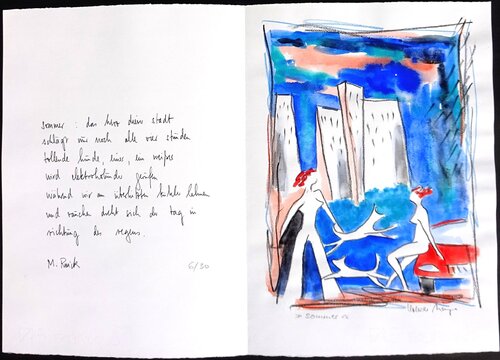 Gouache zum Gedicht von Monika Rinck "sommer" #4 di Volker Mayr, Pittura in vendita su Singulart