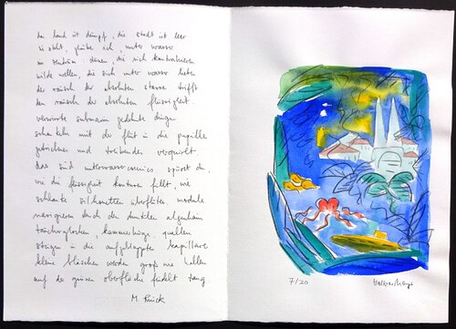 Gouache zum Gedicht von Monika Rinck "Stadt unter Wasser" #7 par Volker Mayr, Peinture en vente sur Singulart
