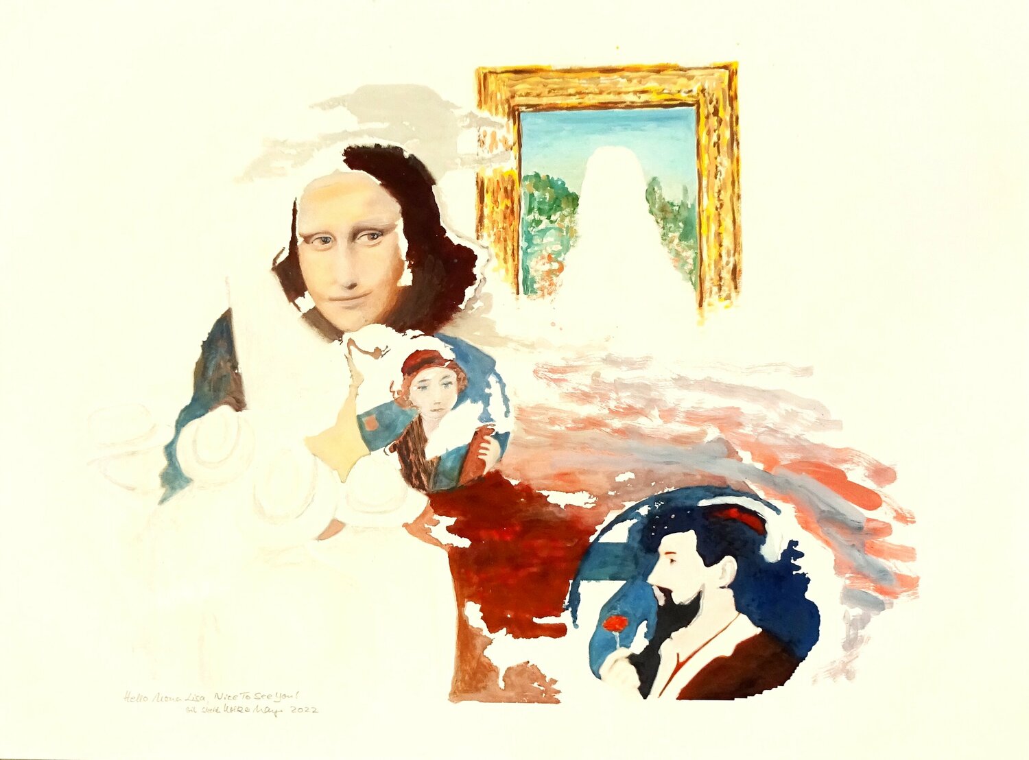 Hello Mona Lisa, Nice To Meet You - Ölskizze Volker Mayr Werk auf Papier zu verkaufen