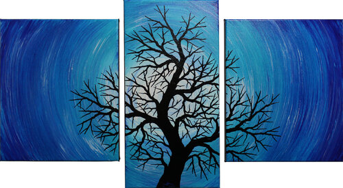 Triptyque silhouette d’arbre de nuit van Jonathan Pradillon, Schilderij te koop op Singulart