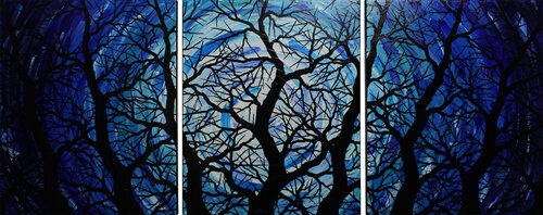 Triptyque silhouettes d’arbres de nuit Jonathan Pradillon