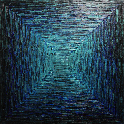 Dégradé carré bleu irisé van Jonathan Pradillon, Schilderij te koop op Singulart