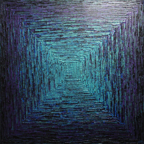 Dégradé carré bleu violet irisé van Jonathan Pradillon, Schilderij te koop op Singulart