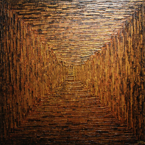 Dégradé carré or marron van Jonathan Pradillon, Schilderij te koop op Singulart