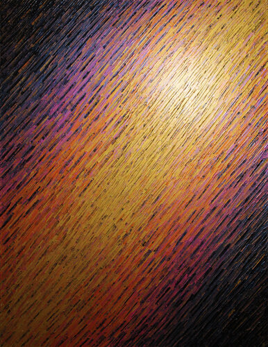 Vaste texture couteau or orange rose iridescente van Jonathan Pradillon, Schilderij te koop op Singulart