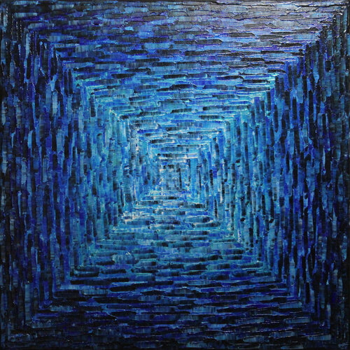 Grand dégradé carré bleu van Jonathan Pradillon, Schilderij te koop op Singulart