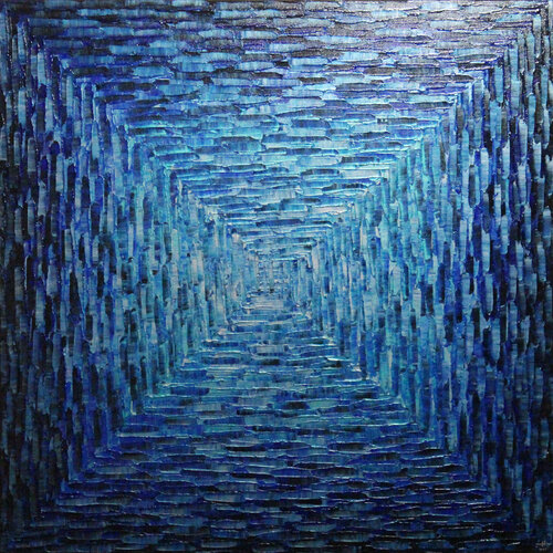 Grand dégradé carré bleu argenté van Jonathan Pradillon, Schilderij te koop op Singulart