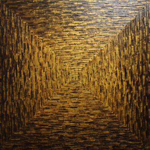 Grand dégradé carré or marron di Jonathan Pradillon, Pittura in vendita su Singulart