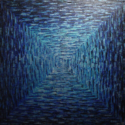 Grand dégradé carré bleu violacé van Jonathan Pradillon, Schilderij te koop op Singulart