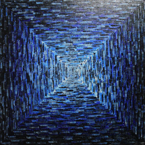Grand dégradé carré blanc bleu sombre van Jonathan Pradillon, Schilderij te koop op Singulart