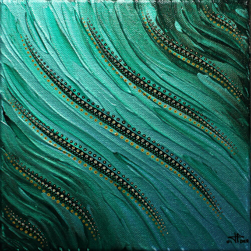 Fluide bleu vert iridescent van Jonathan Pradillon, Schilderij te koop op Singulart