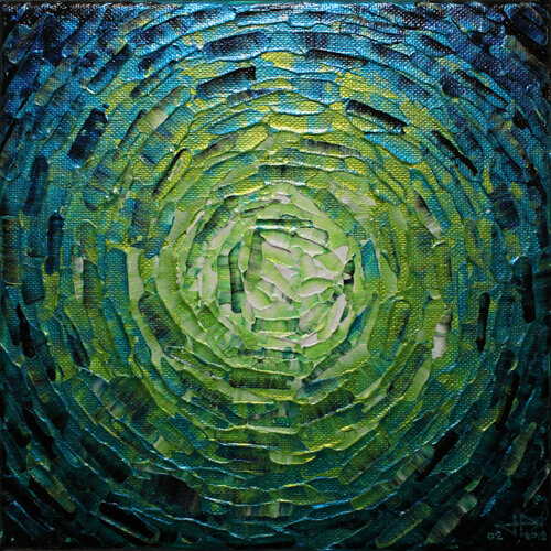 Petit éclat de lueur bleue verte iridescente van Jonathan Pradillon, Schilderij te koop op Singulart