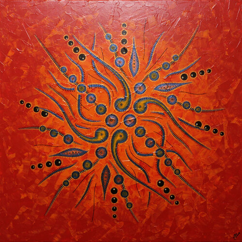 Mouvement de formes abstraites / Rouge von Jonathan Pradillon, Malerei kaufen auf Singulart