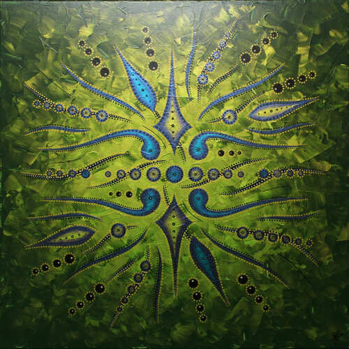 Mouvement de formes abstraites / Vert par Jonathan Pradillon, Peinture en vente sur Singulart