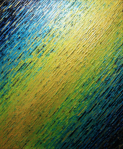 Texture couteau or verte bleue iridescente par Jonathan Pradillon, Peinture en vente sur Singulart