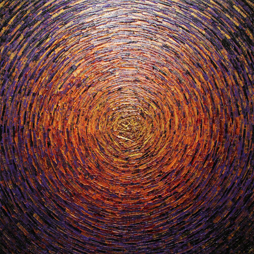 Grand éclat couleurs or orange violet iridescent van Jonathan Pradillon, Schilderij te koop op Singulart