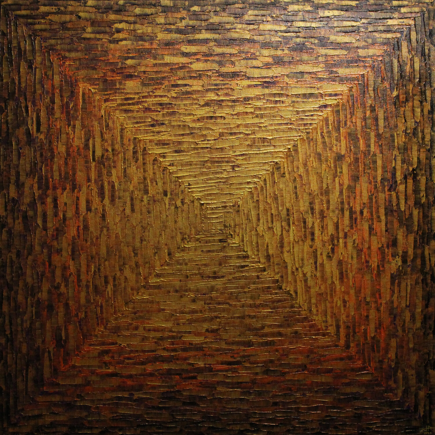 Grand dégradé carré or orange violacé Jonathan Pradillon Originalgemälde zu verkaufen