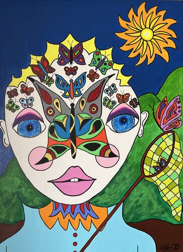 La petite fille et les papillons van Philippe Seigle, Schilderij te koop op Singulart