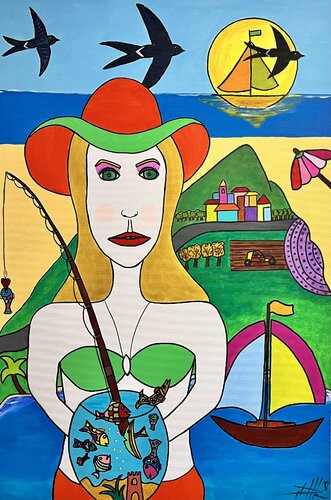 La pêcheuse au grand cœur van Philippe Seigle, Schilderij te koop op Singulart