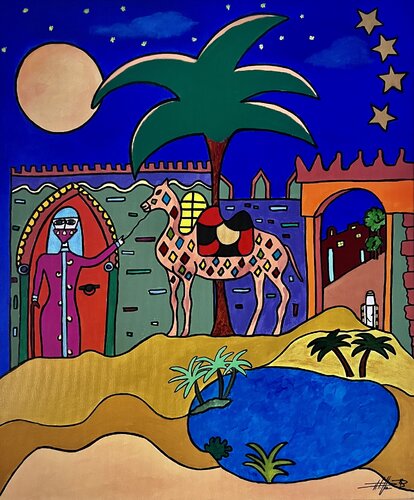 La dame au chameau arlequin van Philippe Seigle, Schilderij te koop op Singulart