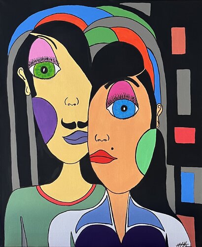 Deux regards, un seul cœur van Philippe Seigle, Schilderij te koop op Singulart