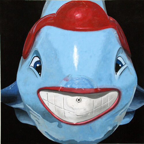 Fiberglas Delphin, beschädigt di Ueli Kühni, Pittura in vendita su Singulart