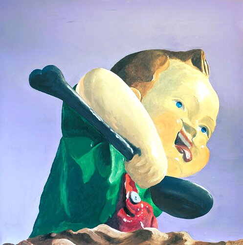 Fiberglas Baby (Die Gier, Völlerei) di Ueli Kühni, Pittura in vendita su Singulart