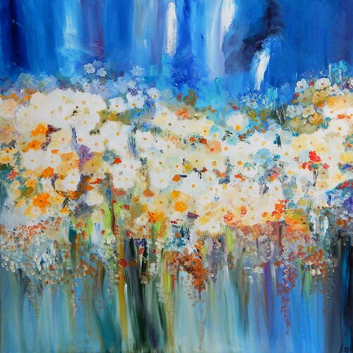 Les champs bleus di LYDIE MASSOU, Pittura in vendita su Singulart