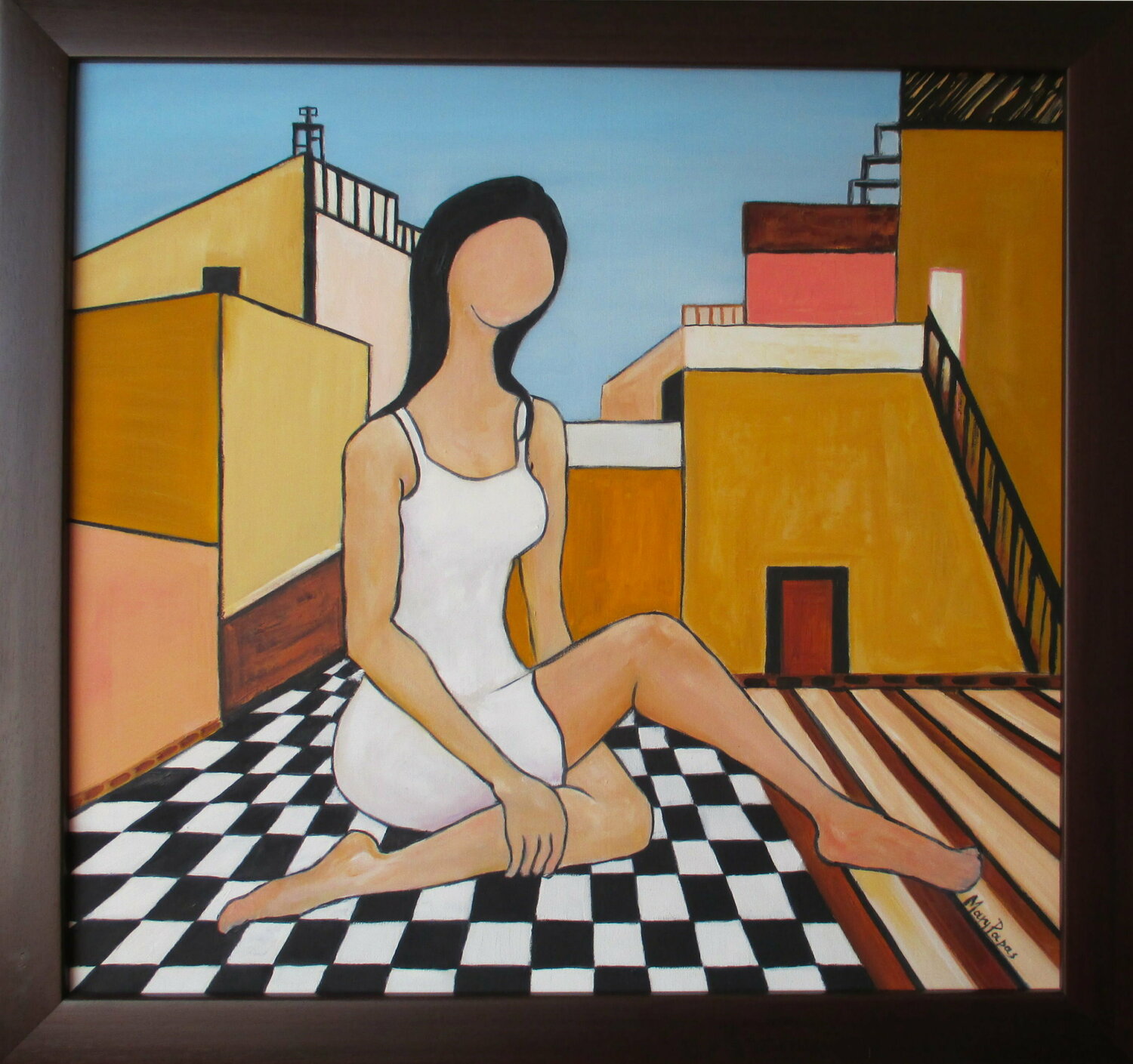 Girl in the City Mary Papas Originalgemälde zu verkaufen