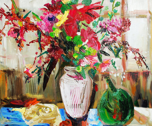 Fusion happy flowers vase. de Ana Asavei Pietraru, Pintura a la venta en Singulart