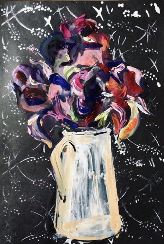 Irises flower  in the vase. von Ana Asavei Pietraru, Malerei kaufen auf Singulart