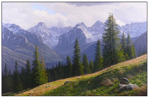 Early evening on Rusinova meadow di Emil Mlynárčik, Pittura in vendita su Singulart