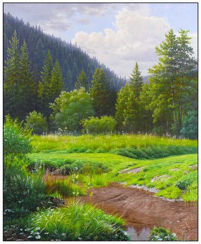 Muddy bottom of a shallow stream van Emil Mlynárčik, Schilderij te koop op Singulart