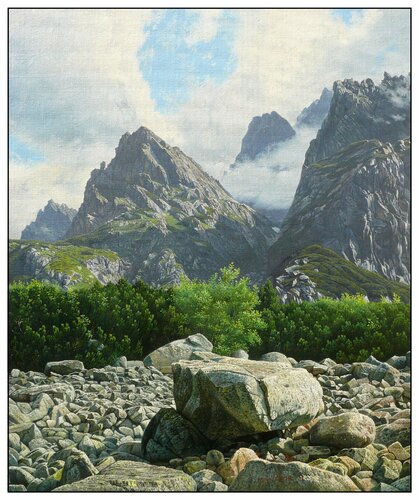 Tatra boulders -morning in Great Coul walley van Emil Mlynárčik, Schilderij te koop op Singulart