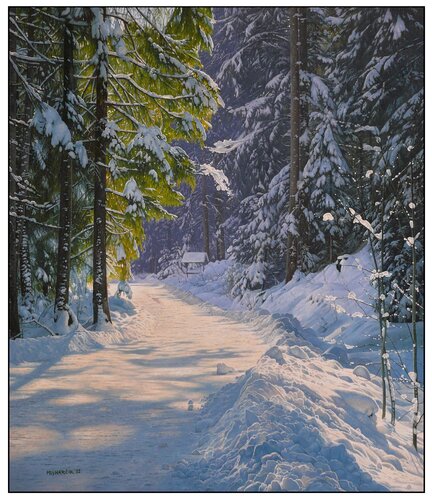 A walk through the winter forest par Emil Mlynárčik, Peinture en vente sur Singulart