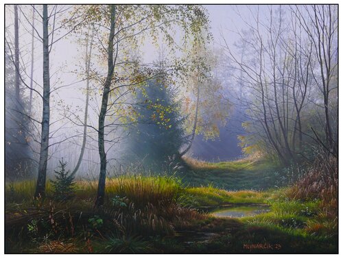 Foggy morning in the Tatra forest par Emil Mlynárčik, Peinture en vente sur Singulart