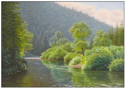 Bay of the river Hnilec near Stratena van Emil Mlynárčik, Schilderij te koop op Singulart